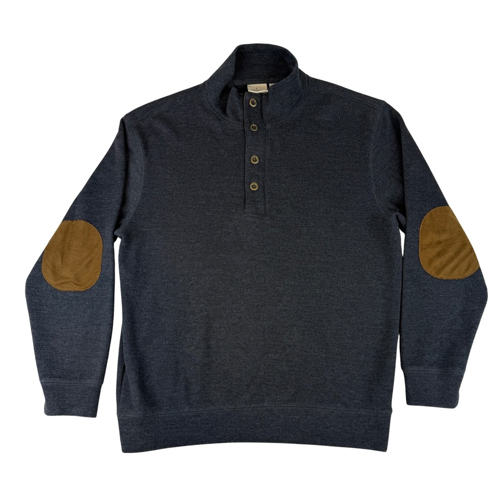 r. options Henley Pullover Mens Large Gray Elbow Patches Mock Neck Sweatshirt